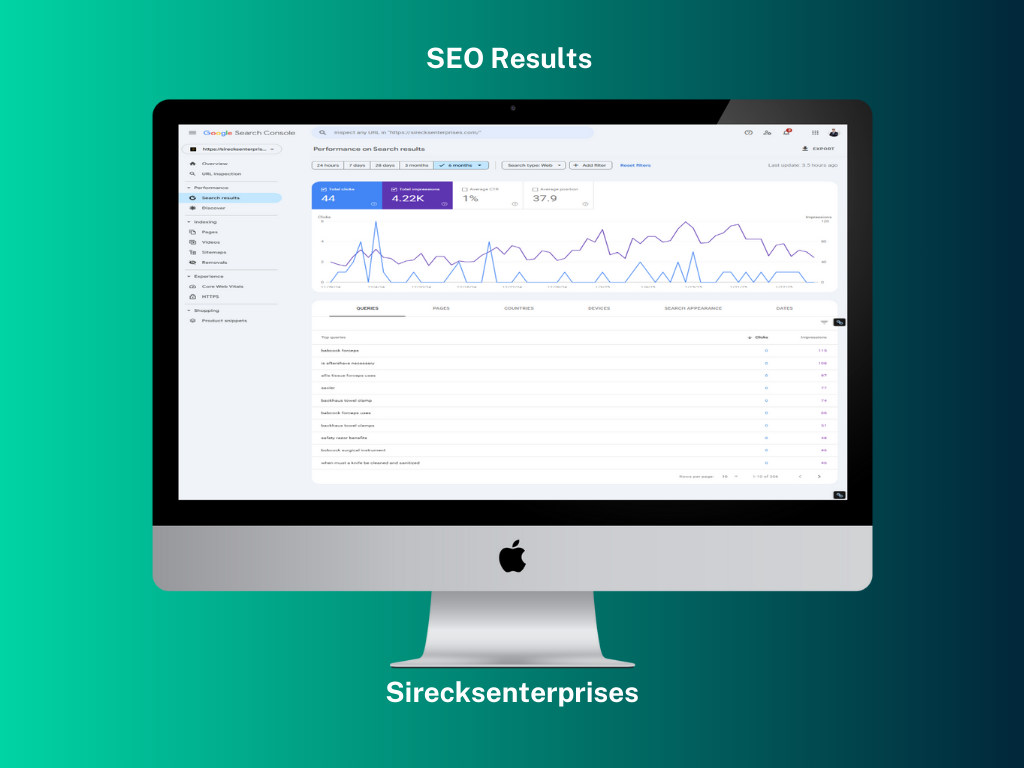 Sirecksenterprises - Search Engine Console Result